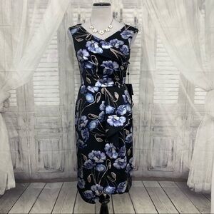 Adrianna Papell V Neck Jacquard Black Blue Sleeveless V Neck Dress Pencil Formal